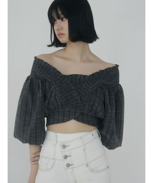 EMODA（エモダ）の「シャーリングタイトップ（Tシャツ/カットソー・レディース・ブラック/グレー/ライム/ホワイト・FREE）」の10枚目の写真