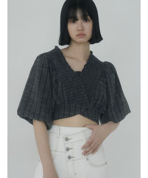 EMODA（エモダ）の「シャーリングタイトップ（Tシャツ/カットソー・レディース・ブラック/グレー/ライム/ホワイト・FREE）」の11枚目の写真