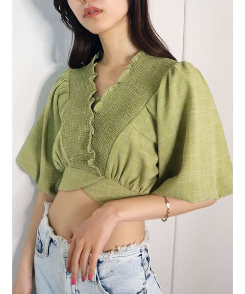 EMODA（エモダ）の「シャーリングタイトップ（Tシャツ/カットソー・レディース・ブラック/グレー/ライム/ホワイト・FREE）」の16枚目の写真