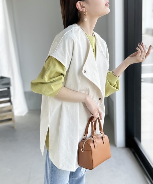 Java（ジャバ）の「《JaVa ジャバコラボ》ワンランクアップ。2wayアシンメトリーオーバーサイズワッシャーベスト（ベスト・レディース・ブラック/ベージュ/アイボリー・SMALL/X-LARGE/LARGE/MEDIUM）」の6枚目の写真