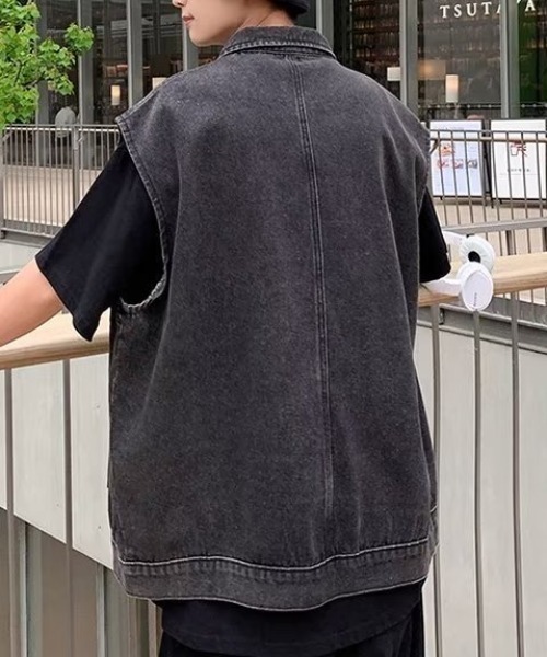 SEN TOKYO（セントーキョー）の「ユニセックスで着用可能。ルーズデニムジャケット（ベスト・メンズ・ブラック/ブルー・M/L）」の13枚目の写真