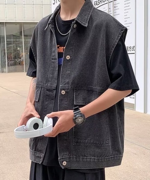 SEN TOKYO（セントーキョー）の「ユニセックスで着用可能。ルーズデニムジャケット（ベスト・メンズ・ブラック/ブルー・M/L）」の17枚目の写真