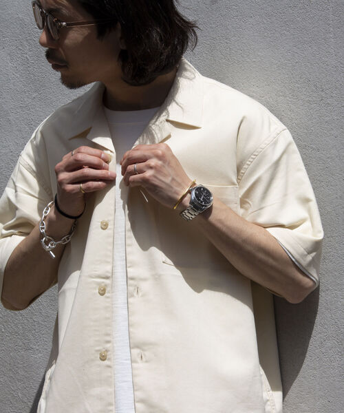 GLOSTER(グロスター)の「《WEB限定》【GLOSTER/グロスター】トロミ ルーズオープンカラーシャツ アソート(柄/無地)(シャツ/ブラウス・メンズ・アイボリー/ブラック/ブラック系その他/グレー系その他/ベージュ系その他・M/L)」の2枚目の写真