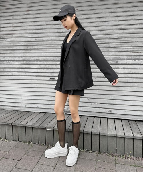 LVEU.（ラブユ.）の「Over jacket & pleated shorts set up / オーバージャケット&プリーツショートパンツセットアップ（セットアップ・レディース・ブラック・FREE）」の7枚目の写真