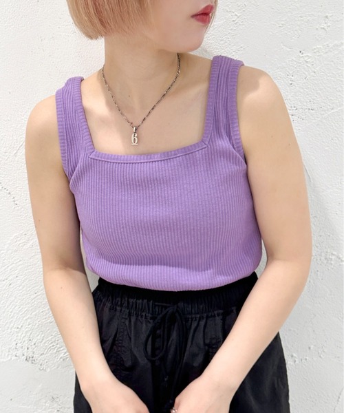 apres jour mignon（アプレジュールミニョン）の「2WAYリブタンクトップ【ZOZOTOWN限定アイテム】（タンクトップ・レディース・オレンジ/ブルー系その他/アイボリー/パープル/ピンク/ブラック/グリーン・X-LARGE/フリー）」の5枚目の写真