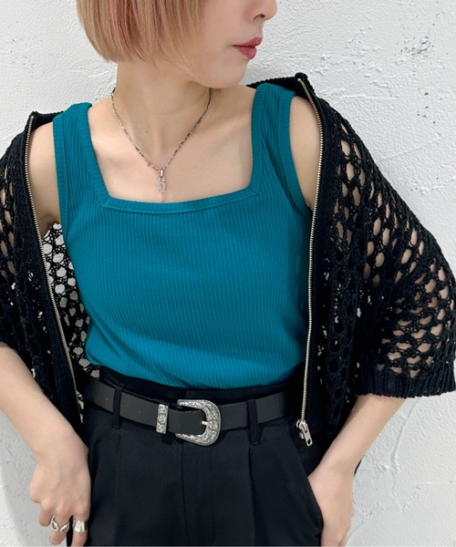 apres jour mignon（アプレジュールミニョン）の「2WAYリブタンクトップ【ZOZOTOWN限定アイテム】（タンクトップ・レディース・オレンジ/ブルー系その他/アイボリー/パープル/ピンク/ブラック/グリーン・X-LARGE/フリー）」の4枚目の写真