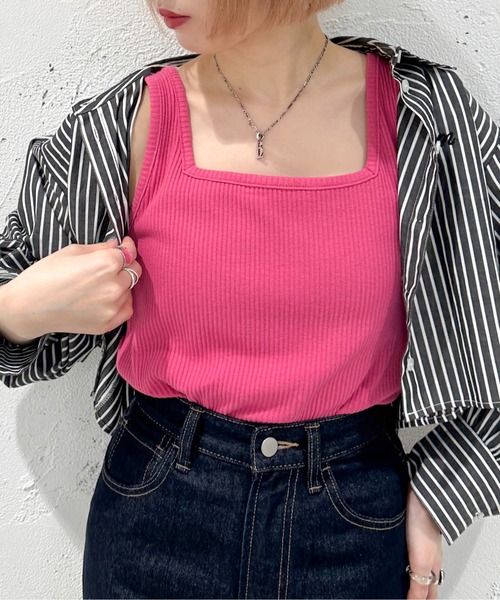 apres jour mignon（アプレジュールミニョン）の「2WAYリブタンクトップ【ZOZOTOWN限定アイテム】（タンクトップ・レディース・オレンジ/ブルー系その他/アイボリー/パープル/ピンク/ブラック/グリーン・X-LARGE/フリー）」の6枚目の写真