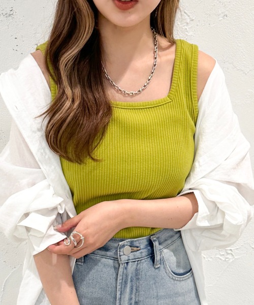 apres jour mignon（アプレジュールミニョン）の「2WAYリブタンクトップ【ZOZOTOWN限定アイテム】（タンクトップ・レディース・オレンジ/ブルー系その他/アイボリー/パープル/ピンク/ブラック/グリーン・X-LARGE/フリー）」の3枚目の写真