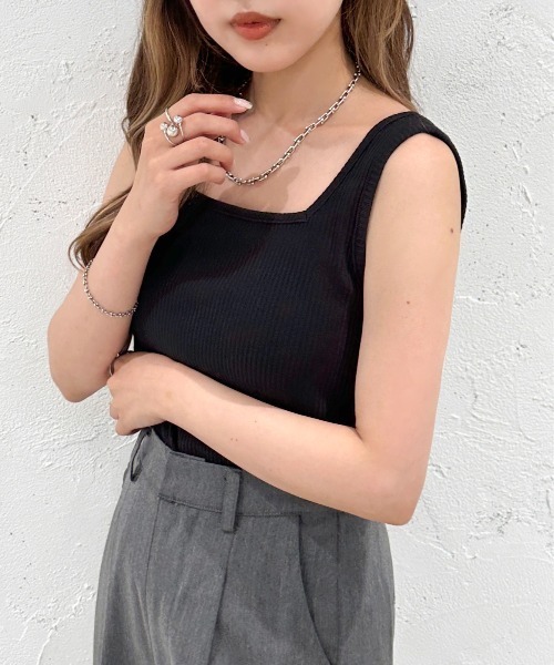 apres jour mignon（アプレジュールミニョン）の「2WAYリブタンクトップ【ZOZOTOWN限定アイテム】（タンクトップ・レディース・オレンジ/ブルー系その他/アイボリー/パープル/ピンク/ブラック/グリーン・X-LARGE/フリー）」の2枚目の写真