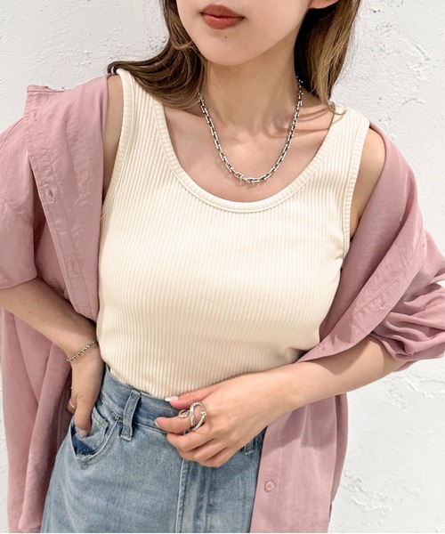 apres jour mignon（アプレジュールミニョン）の「2WAYリブタンクトップ【ZOZOTOWN限定アイテム】（タンクトップ・レディース・オレンジ/ブルー系その他/アイボリー/パープル/ピンク/ブラック/グリーン・X-LARGE/フリー）」の8枚目の写真