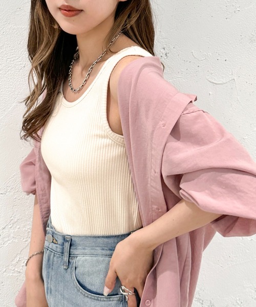 apres jour mignon（アプレジュールミニョン）の「2WAYリブタンクトップ【ZOZOTOWN限定アイテム】（タンクトップ・レディース・オレンジ/ブルー系その他/アイボリー/パープル/ピンク/ブラック/グリーン・X-LARGE/フリー）」の9枚目の写真