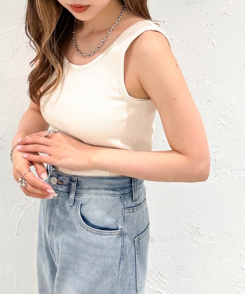 apres jour mignon（アプレジュールミニョン）の「2WAYリブタンクトップ【ZOZOTOWN限定アイテム】（タンクトップ・レディース・オレンジ/ブルー系その他/アイボリー/パープル/ピンク/ブラック/グリーン・X-LARGE/フリー）」の11枚目の写真