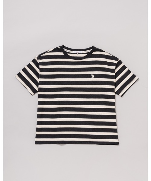U.S. POLO ASSN.(ユーエスポロアッスン)の「日本製【U.S.POLO ASSN.】ユーエスポロ アッスン リサイクルコットンボーダーTシャツ PLL23208BD(Tシャツ/カットソー・レディース・ベージュ系/ブラック系/グリーン系・M/L/LL)」の1枚目の写真