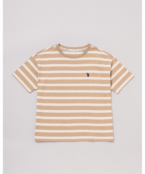 U.S. POLO ASSN.(ユーエスポロアッスン)の「日本製【U.S.POLO ASSN.】ユーエスポロ アッスン リサイクルコットンボーダーTシャツ PLL23208BD(Tシャツ/カットソー・レディース・ベージュ系/ブラック系/グリーン系・M/L/LL)」の2枚目の写真