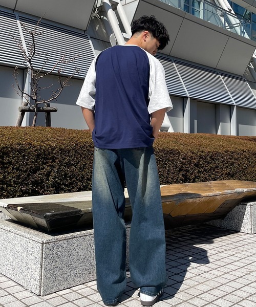 ワンポイント刺繍ヘンリーネックラグランルーズ半袖Tシャツ MONO