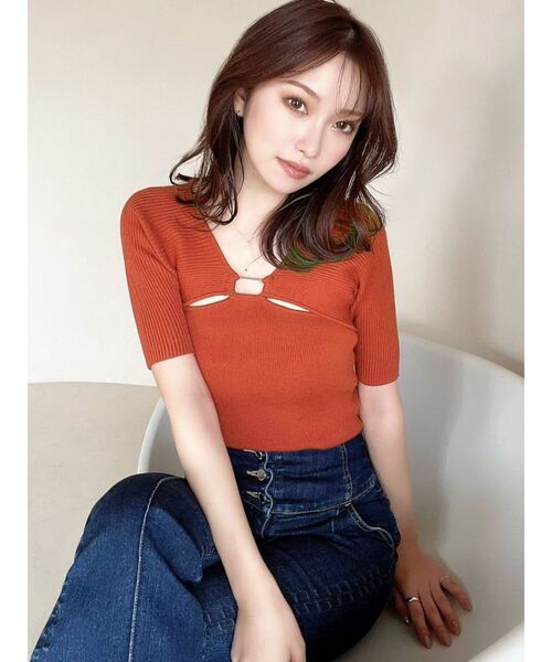 RESEXXY（リゼクシー）の「バストポイントニットトップス（ニット/セーター・レディース・ブラック/オレンジ/ベージュ・FREE）」の7枚目の写真