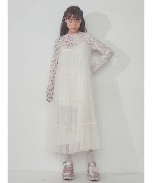新品タグ付きメリージェニー　レースコンビメロウ　トップス　カットソーピンク メリージェニー merry jenny merry jenny レースコンビメロウ