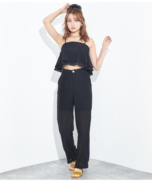 ANAP（アナップ）の「ダブルフリルプリーツセットアップ（つなぎ/オールインワン・レディース・ブラック/ブルー/ライトグレー・FREE）」の4枚目の写真