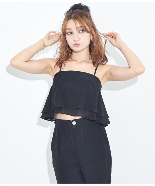 ANAP（アナップ）の「ダブルフリルプリーツセットアップ（つなぎ/オールインワン・レディース・ブラック/ブルー/ライトグレー・FREE）」の6枚目の写真