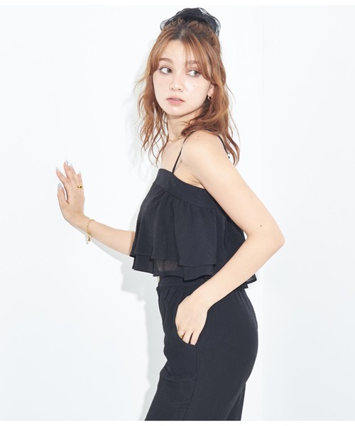 ANAP（アナップ）の「ダブルフリルプリーツセットアップ（つなぎ/オールインワン・レディース・ブラック/ブルー/ライトグレー・FREE）」の7枚目の写真