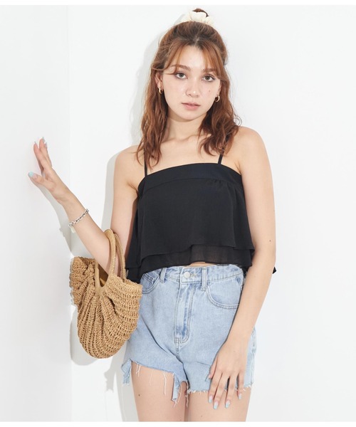 ANAP（アナップ）の「ダブルフリルプリーツセットアップ（つなぎ/オールインワン・レディース・ブラック/ブルー/ライトグレー・FREE）」の9枚目の写真