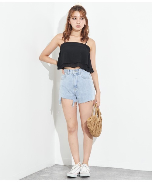 ANAP（アナップ）の「ダブルフリルプリーツセットアップ（つなぎ/オールインワン・レディース・ブラック/ブルー/ライトグレー・FREE）」の12枚目の写真