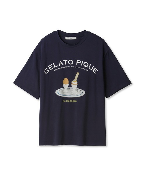 gelato pique（ジェラートピケ）の「【HOMME】 エッグアンドソルジャーズレーヨンロゴTシャツ（ルームウェア/パジャマ・メンズ・オフホワイト/ネイビー・MEDIUM/LARGE）」の2枚目の写真