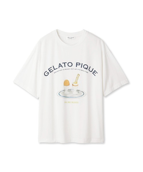 gelato pique（ジェラートピケ）の「【HOMME】 エッグアンドソルジャーズレーヨンロゴTシャツ（ルームウェア/パジャマ・メンズ・オフホワイト/ネイビー・MEDIUM/LARGE）」の3枚目の写真