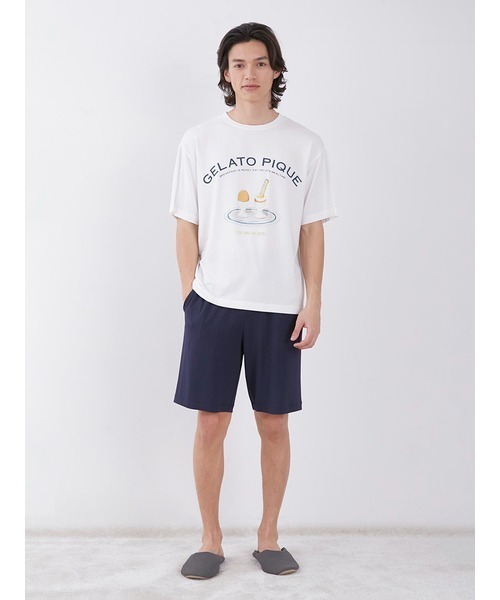 gelato pique（ジェラートピケ）の「【HOMME】 エッグアンドソルジャーズレーヨンロゴTシャツ（ルームウェア/パジャマ・メンズ・オフホワイト/ネイビー・MEDIUM/LARGE）」の6枚目の写真