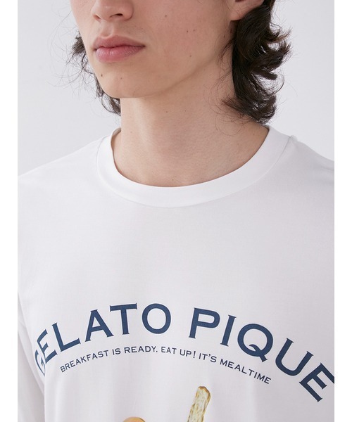gelato pique（ジェラートピケ）の「【HOMME】 エッグアンドソルジャーズレーヨンロゴTシャツ（ルームウェア/パジャマ・メンズ・オフホワイト/ネイビー・MEDIUM/LARGE）」の12枚目の写真