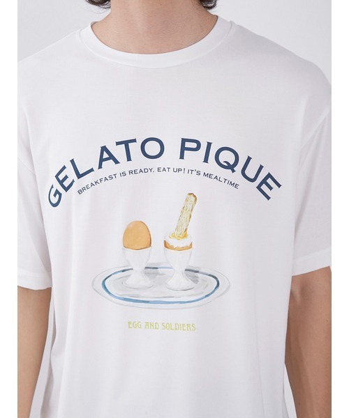 gelato pique（ジェラートピケ）の「【HOMME】 エッグアンドソルジャーズレーヨンロゴTシャツ（ルームウェア/パジャマ・メンズ・オフホワイト/ネイビー・MEDIUM/LARGE）」の16枚目の写真