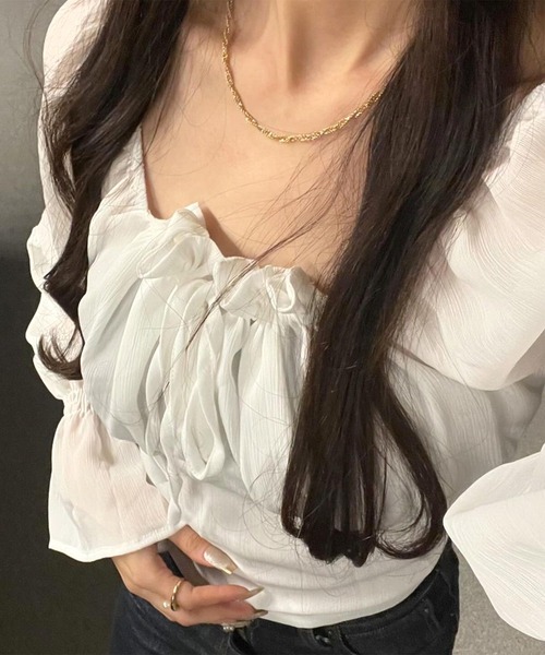 ROOPTOKYO（ループトウキョウ）の「▲キャンディースリーブリボンブラウス（シャツ/ブラウス・レディース・ホワイト/ベージュ・FREE）」の5枚目の写真