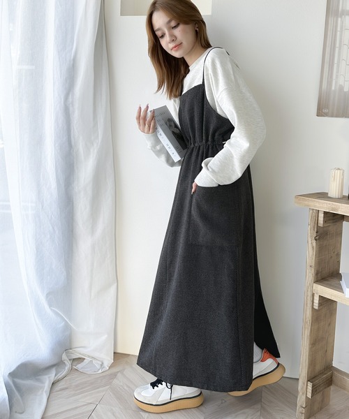 セール】一枚でこなれ感のあるスタイル。ヘリンボーンキャミワンピース