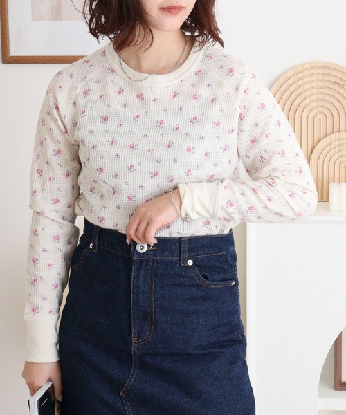 tシャツ グランジワッフルロンT 花柄 レディース セール】JEMORGAN ワッフル花柄ラグランロンT（パック入り）（T