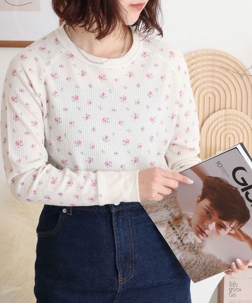 セール】JEMORGAN ワッフル花柄ラグランロンT（パック入り）（T