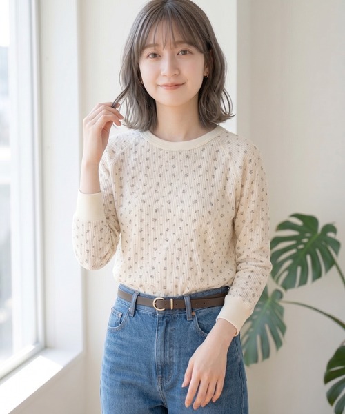 JEMORGAN(ジェーイーモーガン)の「JEMORGAN ワッフル花柄ラグランロンT(パック入り)(Tシャツ/カットソー・レディース・ピンク/サックスブルー/ラベンダー/ストライプ/パープル/ベージュ系その他/ブラック・F)」の19枚目の写真