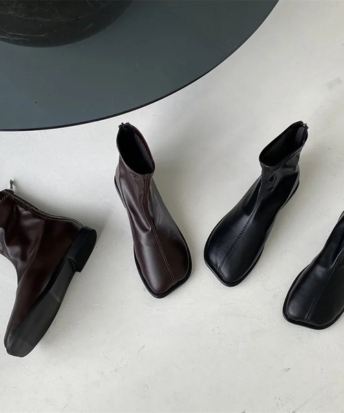 セール】【 Port / ポート 】 スクエアトゥ バックジップ ショート