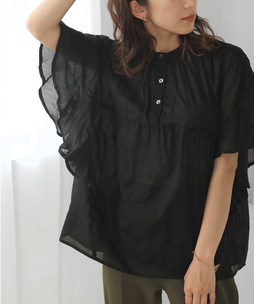 Bou Jeloud（ブージュルード）の「袖フリルブラウス（シャツ/ブラウス・レディース・ブラック/イエロー/アイボリー/ワイン/グリーン/オレンジ・FREE）」の2枚目の写真