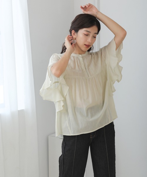 Bou Jeloud（ブージュルード）の「袖フリルブラウス（シャツ/ブラウス・レディース・ブラック/イエロー/アイボリー/ワイン/グリーン/オレンジ・FREE）」の9枚目の写真