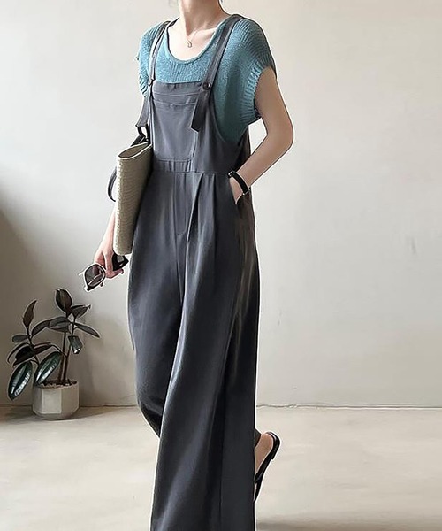 Girly Doll（ガーリードール）の「ワイドサロペットパンツ（サロペット/オーバーオール・レディース・グレー/カーキ/ネイビー・L/M）」の5枚目の写真