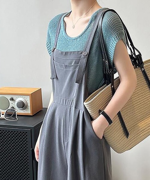 Girly Doll（ガーリードール）の「ワイドサロペットパンツ（サロペット/オーバーオール・レディース・グレー/カーキ/ネイビー・L/M）」の6枚目の写真