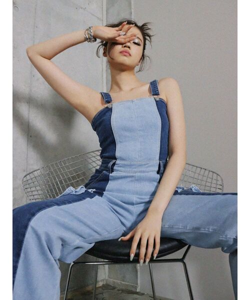 EVRIS（エヴリス）の「【10周年記念】ワークデザインデニムサロペット（サロペット/オーバーオール・レディース・ブルー・FREE）」の3枚目の写真