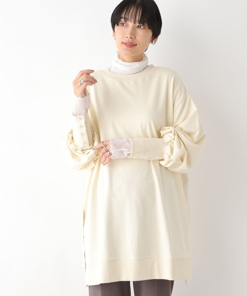 LEPSIM(レプシィム)の「裏毛袖ボタンチュニックワンピース 909735(チュニック・レディース・ブラック/グレー/オフホワイト/ライトグリーン・FREE)」の7枚目の写真