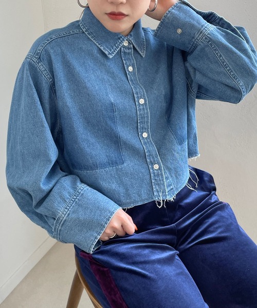 LOWRYS FARM（ローリーズファーム）の「ワイドショートシャツＬＳ　968596（シャツ/ブラウス・レディース・ブラック/ホワイト/ピンク/ブルー・FREE）」の4枚目の写真