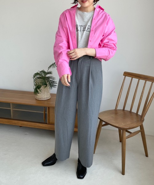 LOWRYS FARM（ローリーズファーム）の「ワイドショートシャツＬＳ　968596（シャツ/ブラウス・レディース・ブラック/ホワイト/ピンク/ブルー・FREE）」の9枚目の写真