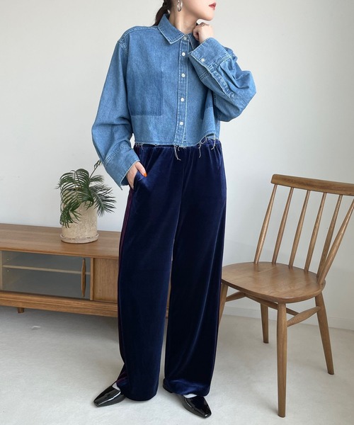 LOWRYS FARM（ローリーズファーム）の「ワイドショートシャツＬＳ　968596（シャツ/ブラウス・レディース・ブラック/ホワイト/ピンク/ブルー・FREE）」の10枚目の写真