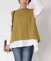 バックスリットベスト×プリーツブラウスセット★重ね着セット