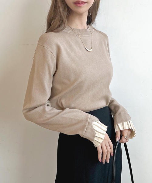 セール】【新色追加】袖フリルニットトップス（ニット/セーター