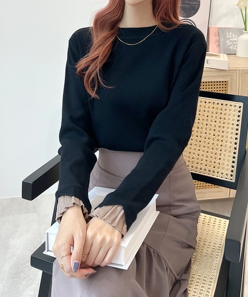 セール】【新色追加】袖フリルニットトップス（ニット/セーター