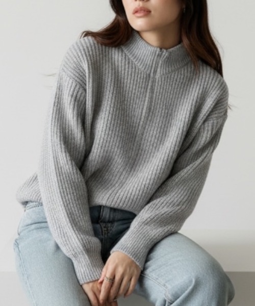 United store(ユナイテッドストア)の「ジップルーズニットトップ(ニット/セーター・レディース・ライトベージュ/ピンク/グレー・FREE)」の1枚目の写真